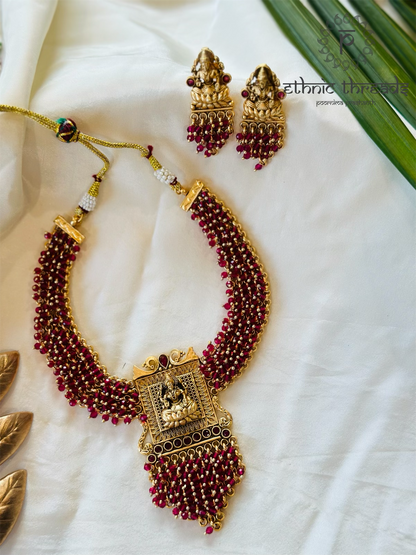 Lakshmi Temple Necklace set - Ruby Red