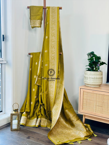Banarasi Semi Silk Sarees with Antique Zari Border