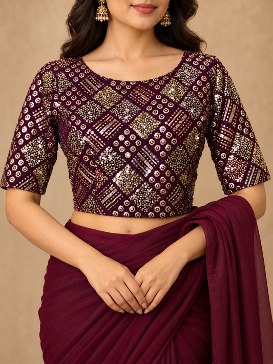 Sequins Work Blouses - Purple