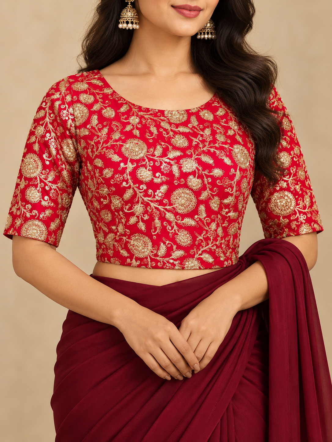 Zari Work Blouses - Hot Pink