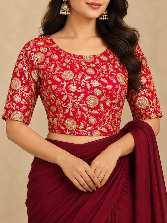 Zari Work Blouses - Red