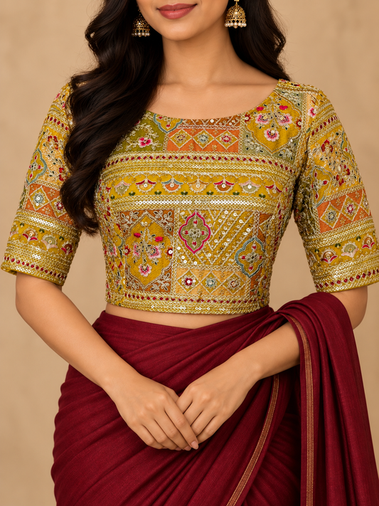 Zari Work Blouses - Mustard
