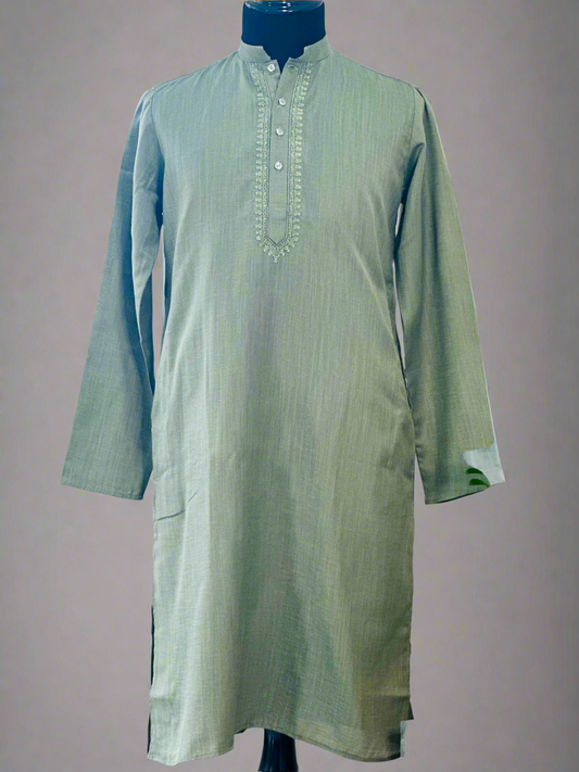 Cotton Mens Long Kurta- Olive