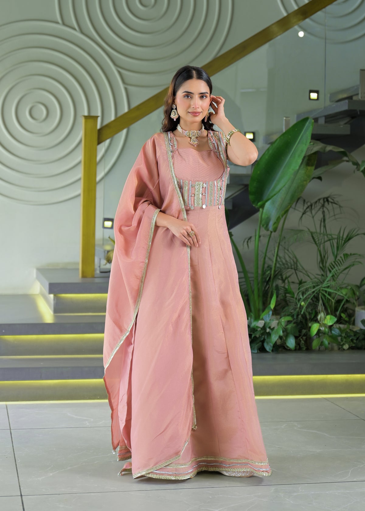 Blush Pink Embellished Anarkali Gown Set