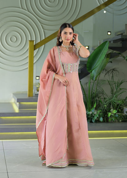 Blush Pink Embellished Anarkali Gown Set