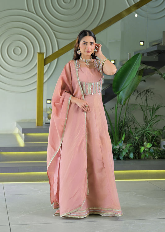 Blush Pink Embellished Anarkali Gown Set