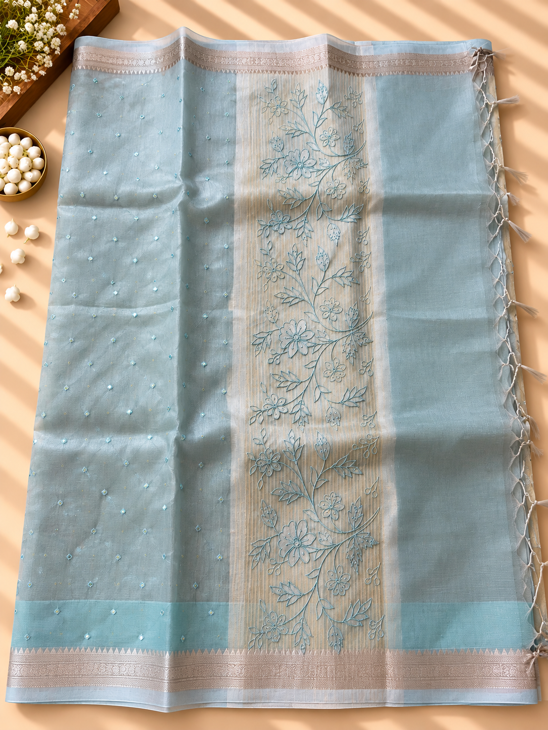 Soft Tissue Saree with Mirror Work