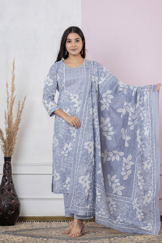 Grey Block Printed Salwar Set