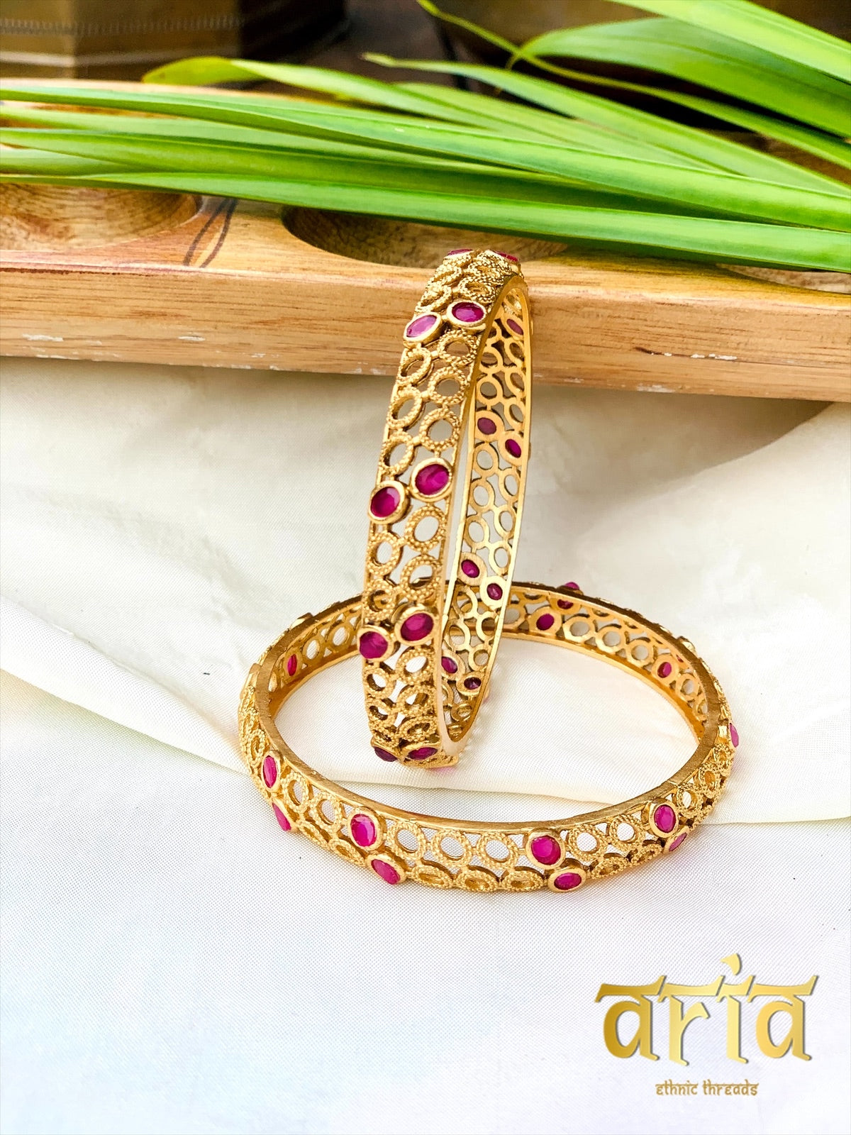 Golden Kada Bangles with AD Stones - (Set of 4)