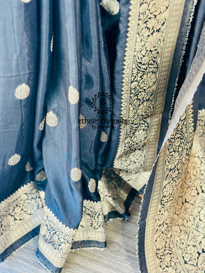Banarasi Semi Silk Sarees with Antique Zari Border