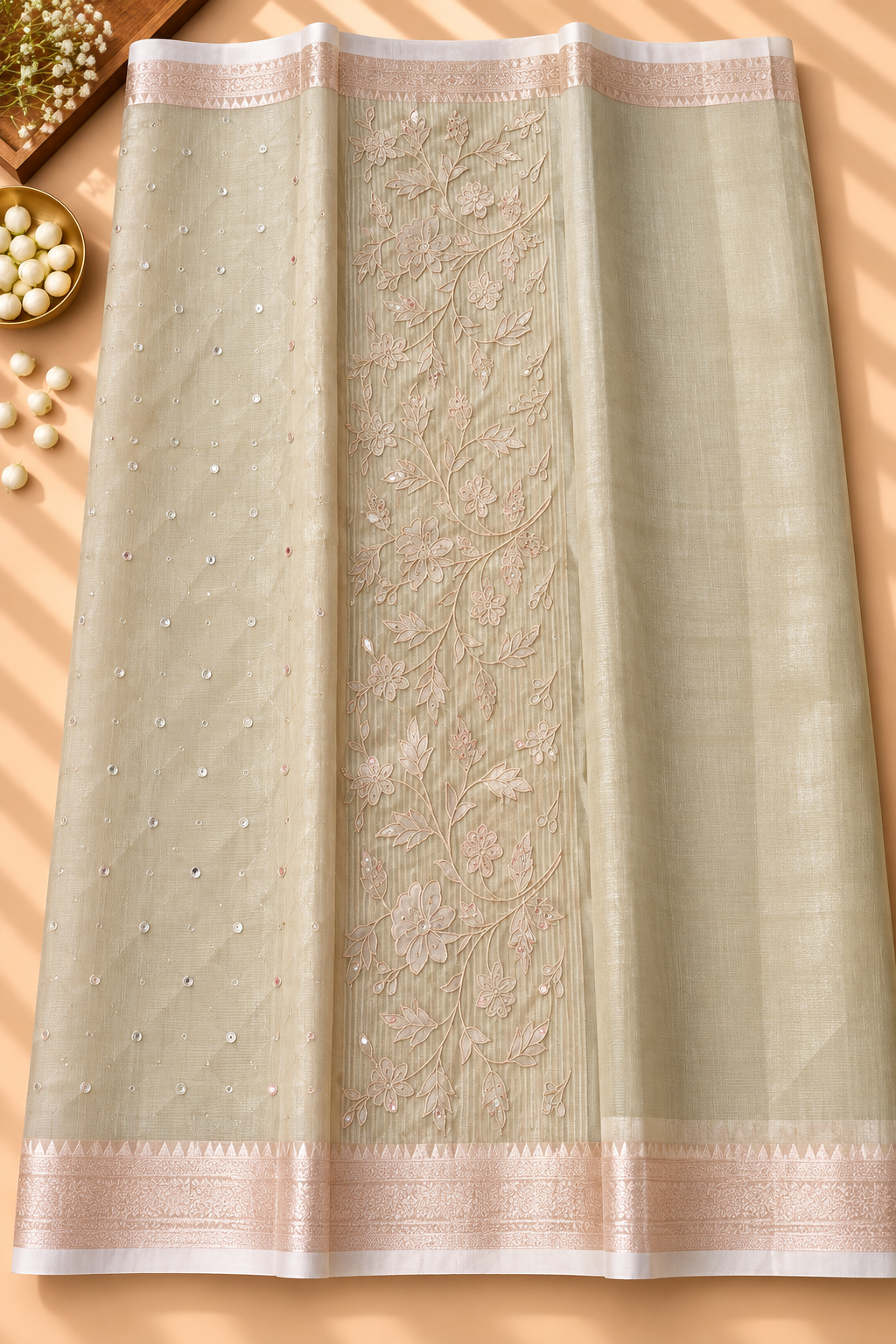 Soft Tissue Saree with Mirror Work