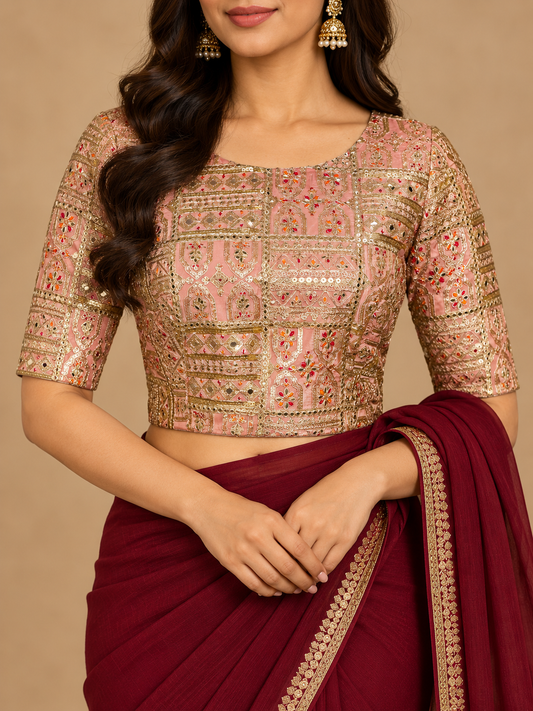 Zari Work Blouses - Pastel Pink