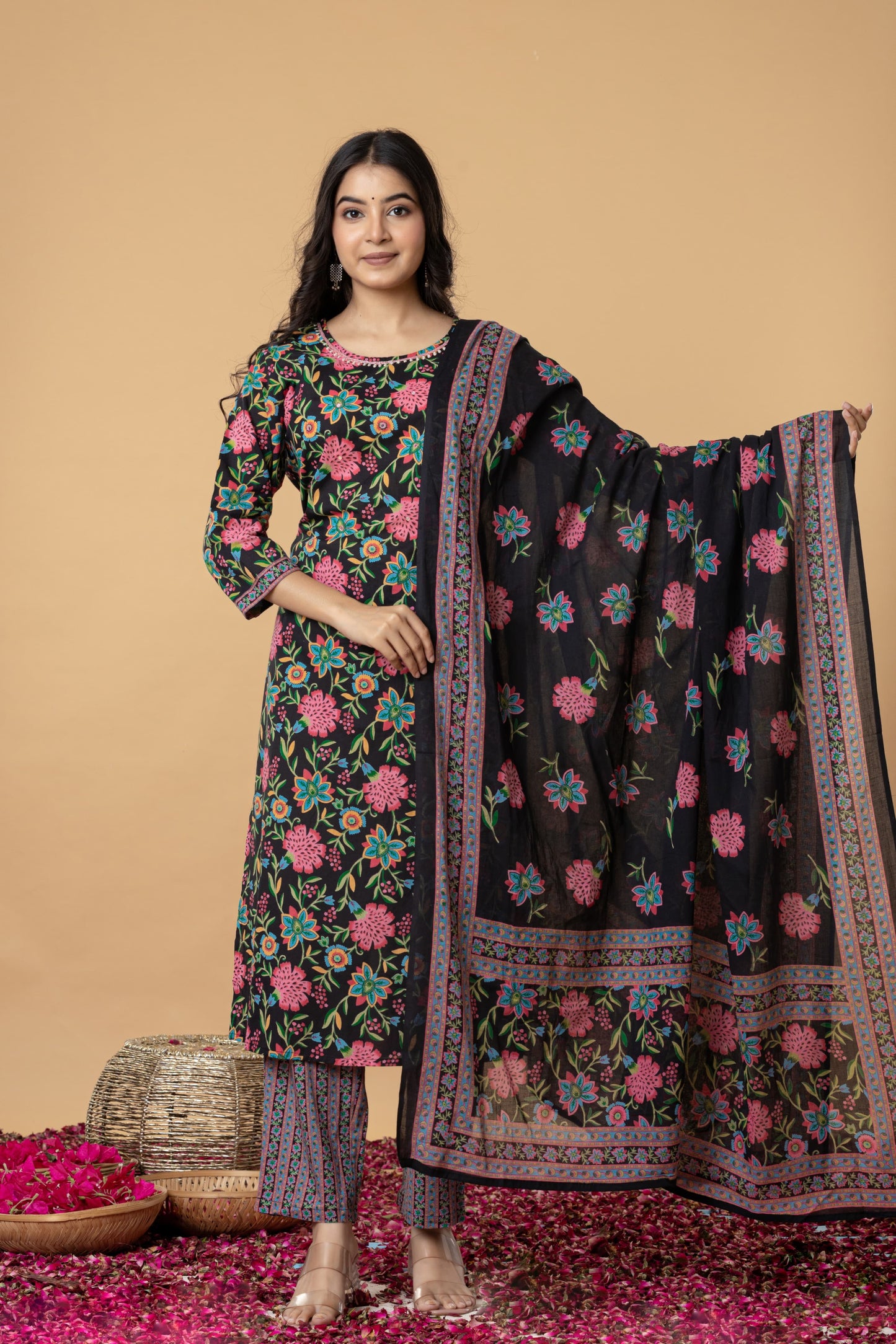 Black Floral Printed Salwar Set