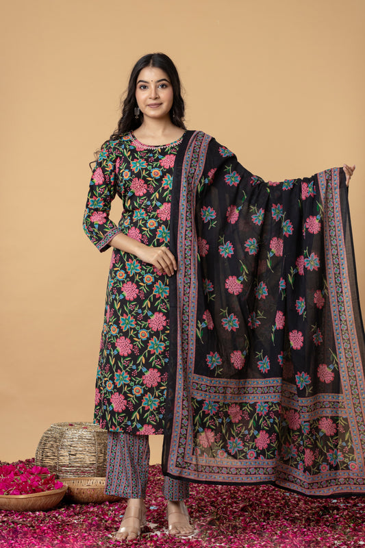 Black Floral Printed Salwar Set
