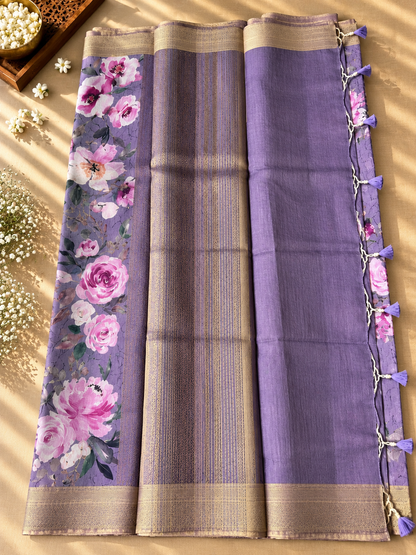 Floral Tissue Saree with Gold Border