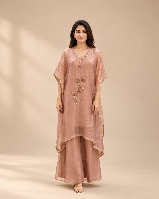 Dusty Rose Embellished Kaftan-Style Set