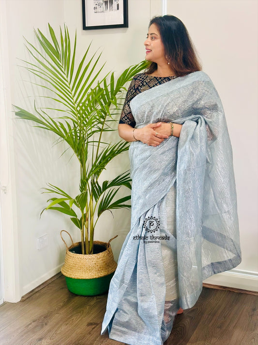 Crush Tissue Saree with Pre-Stitched  Blouse
