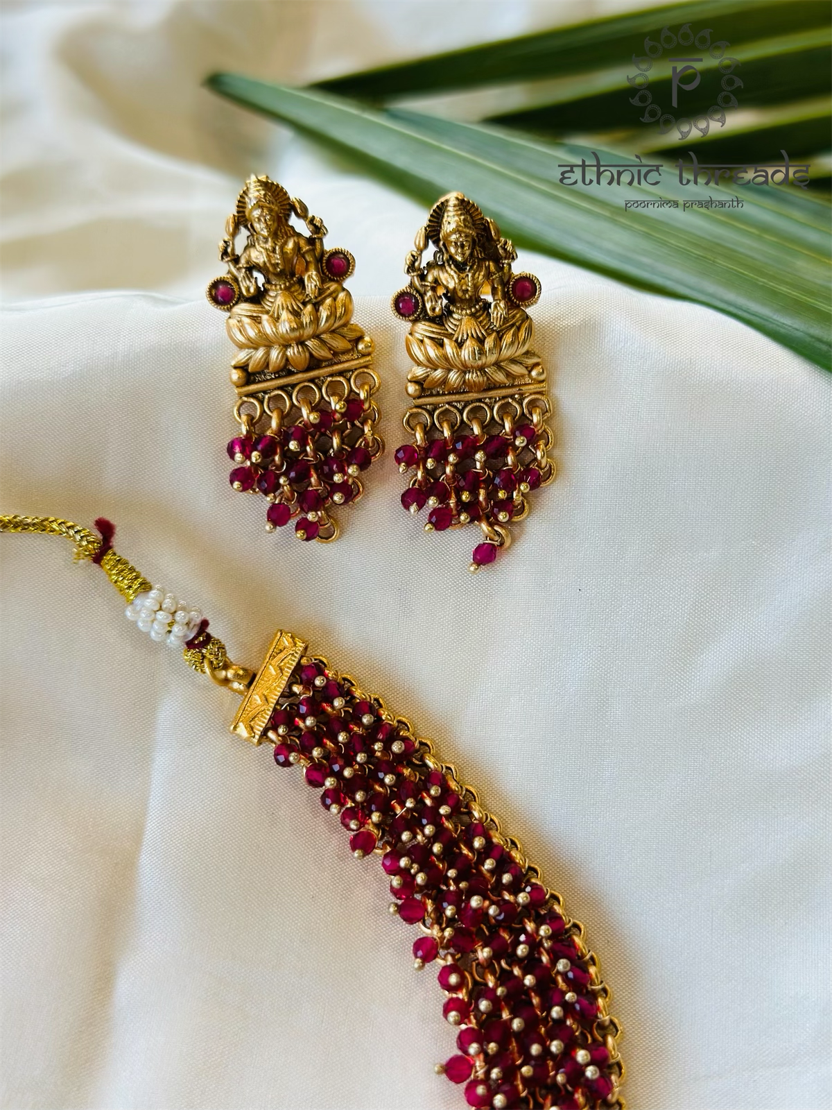 Lakshmi Temple Necklace set - Ruby Red