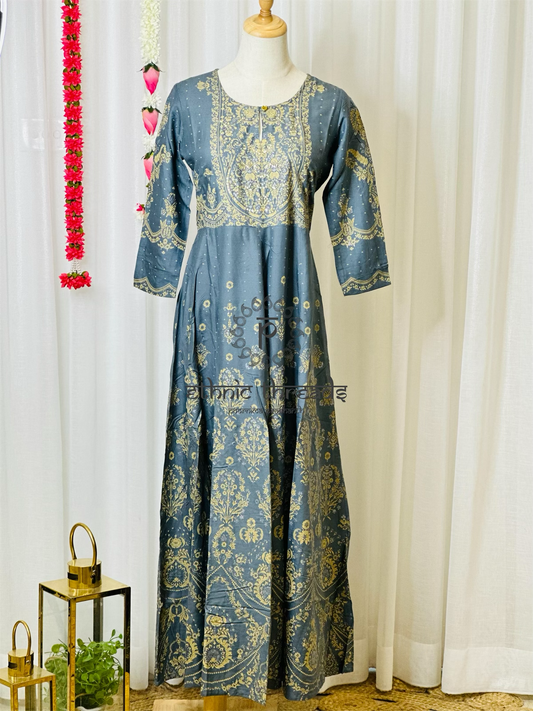 Grey Cotton Anarkali Style Kurti