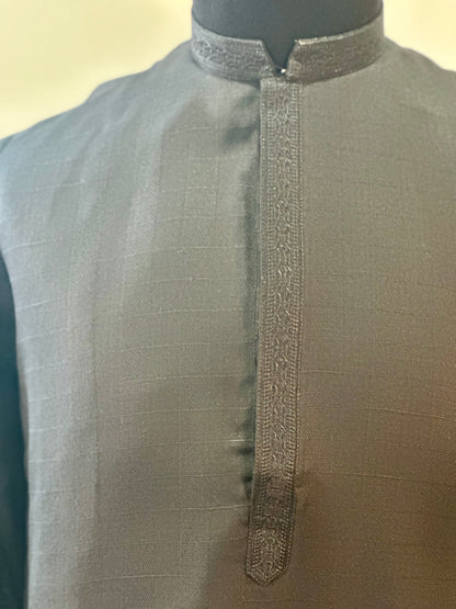 Cotton Mens Long Kurta- Black
