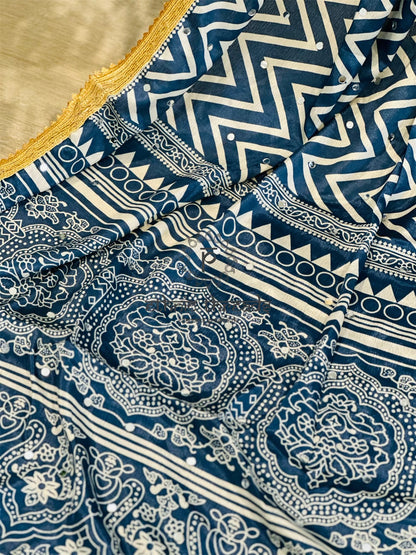 Silk Printed Dupattas- Indigo