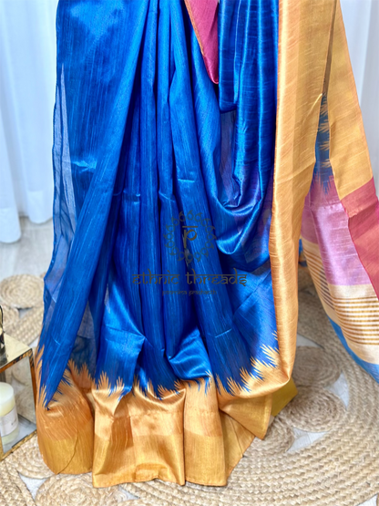 Raw Silk Saree With Temple Design Border