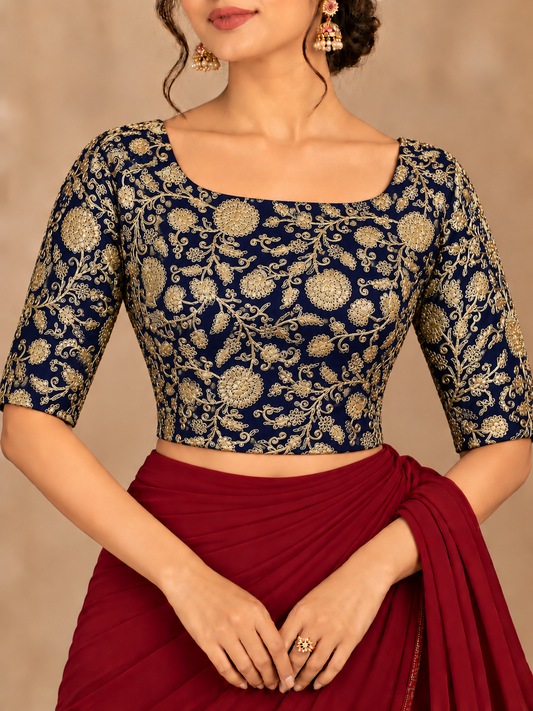 Zari Work Blouses - Navy Blue