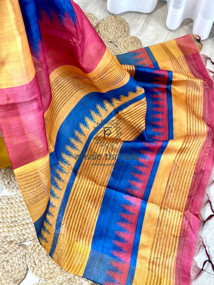 Raw Silk Saree With Temple Design Border