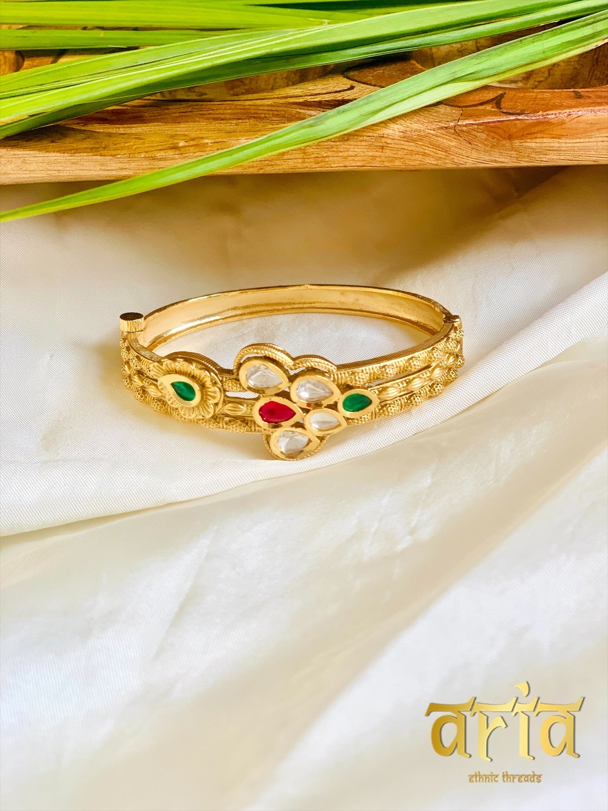 Antique Gold Kundan Bracelets - Openable