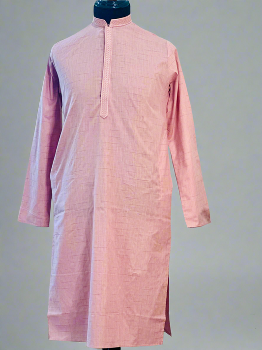 Cotton Mens Long Kurta- Mauve Pink