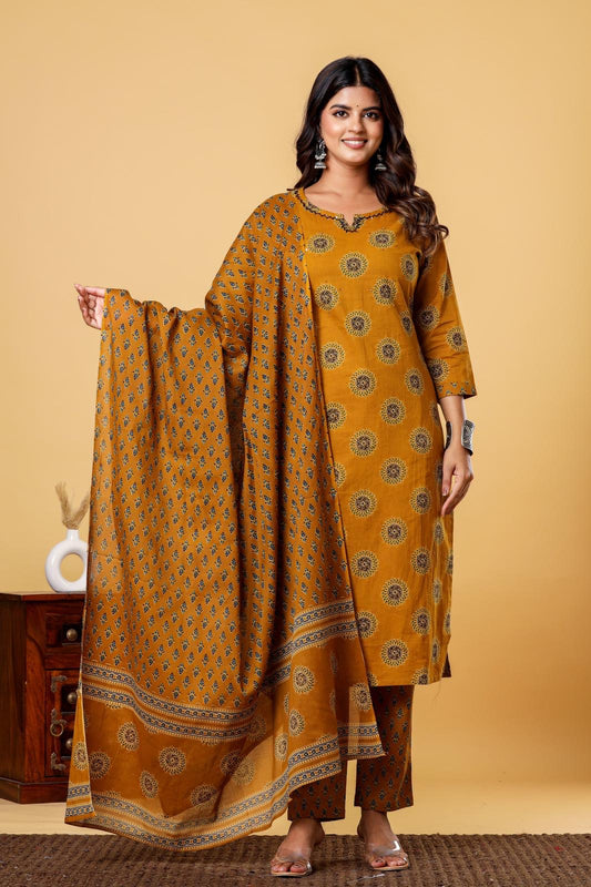Mustard Block Printed Salwar Set