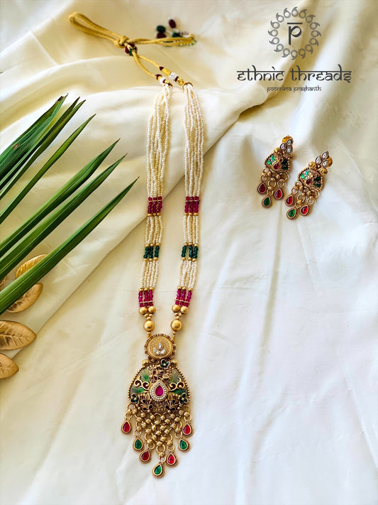 Temple Long Necklace Meenakari Kundan Set