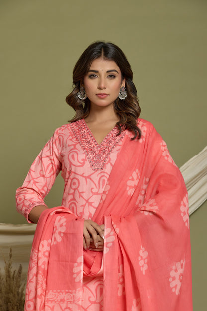 Peach Cotton Printed Salwar Set