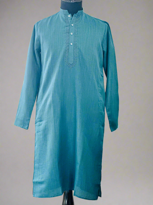 Cotton Mens Long Kurta- Teal
