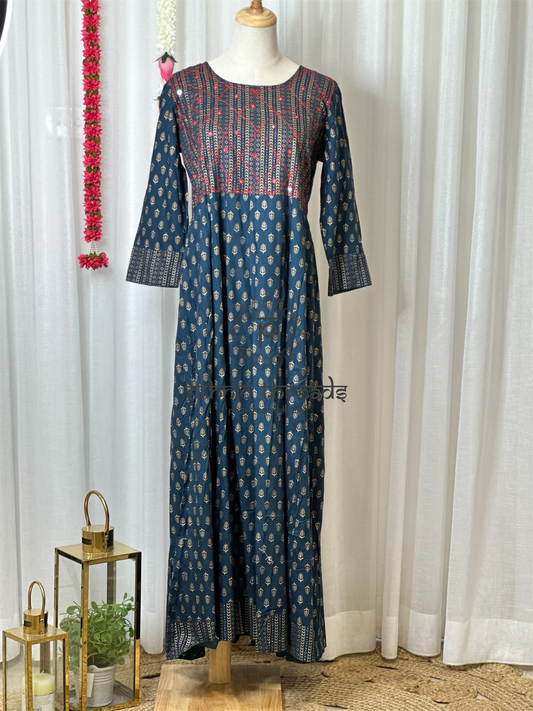 Dark Blue Cotton Anarkali Style Kurti