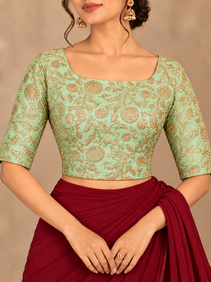 Zari Work Blouses - Mint Green