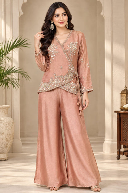 Dusty Rose Embroidered Wrap Kurta