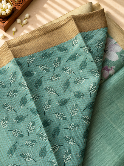 Floral Tissue Saree with Gold Border
