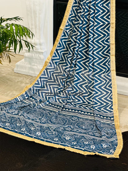 Silk Printed Dupattas- Indigo