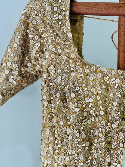 Pastel Green Glossy Soft Tissue  Saree And Blouse