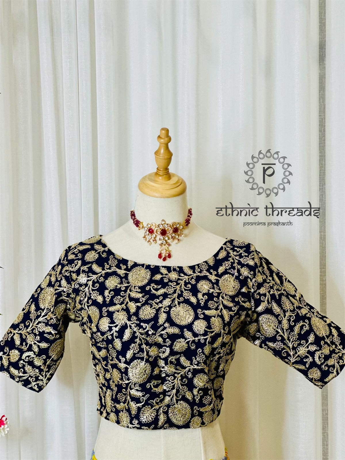 Zari Work Blouses - Navy Blue