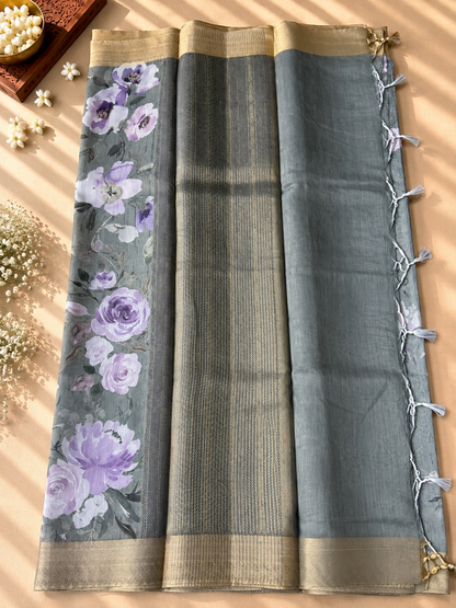 Floral Tissue Saree with Gold Border
