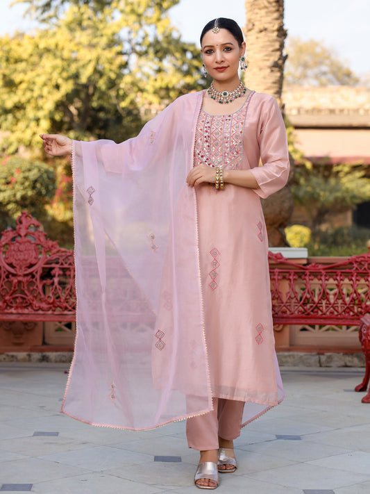 Pastel Pink Salwar Set with Hand Embroidery