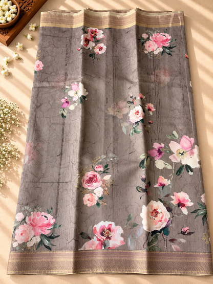 Floral Tissue Saree with Gold Border
