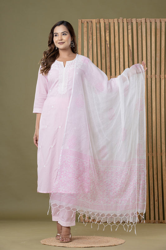 Pastel Pink Cotton Printed Salwar Set