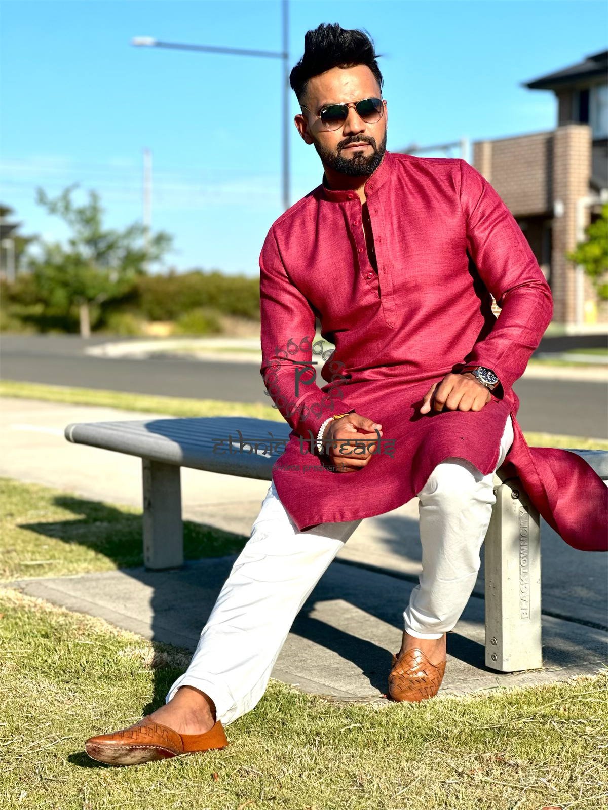 Cotton Mens Long Kurta- Maroon