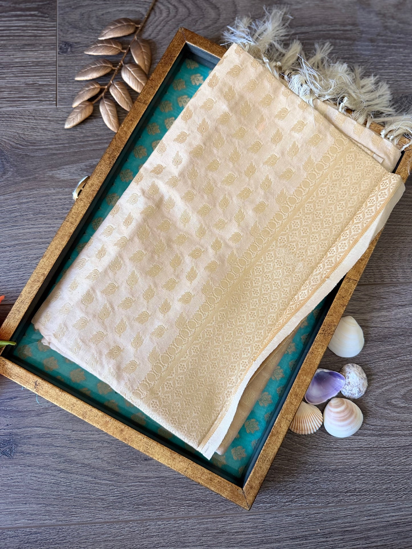 Semi Banarasi Dupatta - Cream
