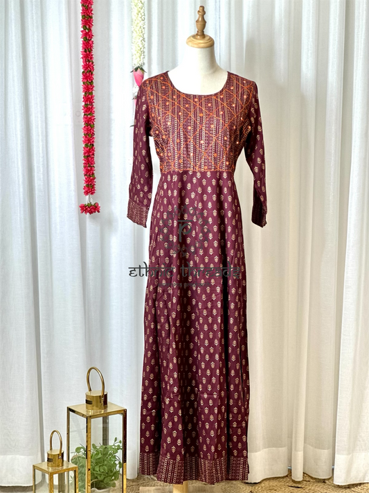 Maroon Cotton Anarkali Style Kurti