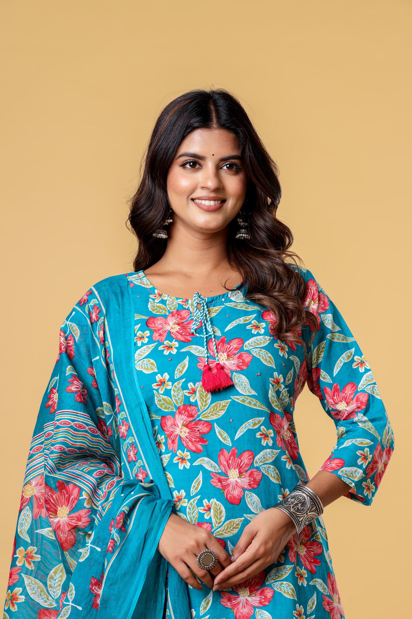 Blue Floral Block Printed Salwar Set