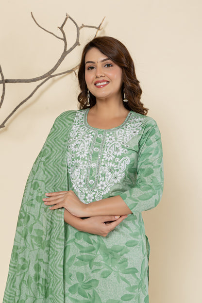 Sage Green Cotton Printed Suit Set